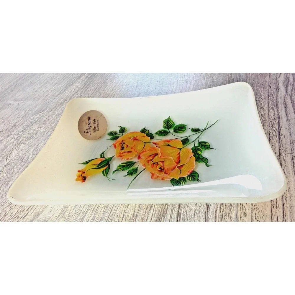 Filegrana Italian Style Glassware Trinket Pin Dish Plate Hand Painted 5
